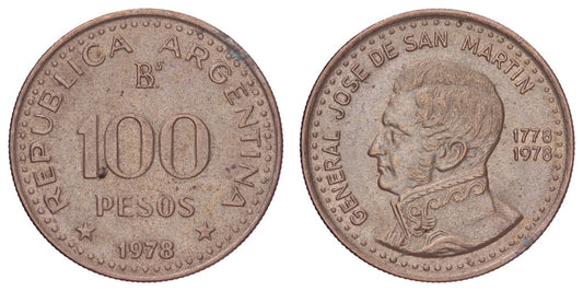 ARGENTINA 100 pesos 1978 / 200th Anniversary of Jose de San Martín's Birth / XF-