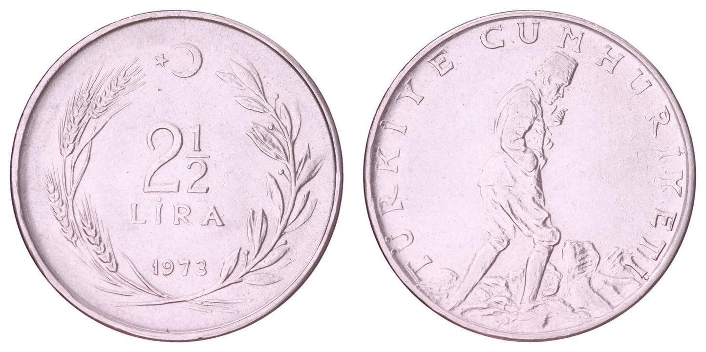 TURKEY 2 1/2 lira 1973 XF