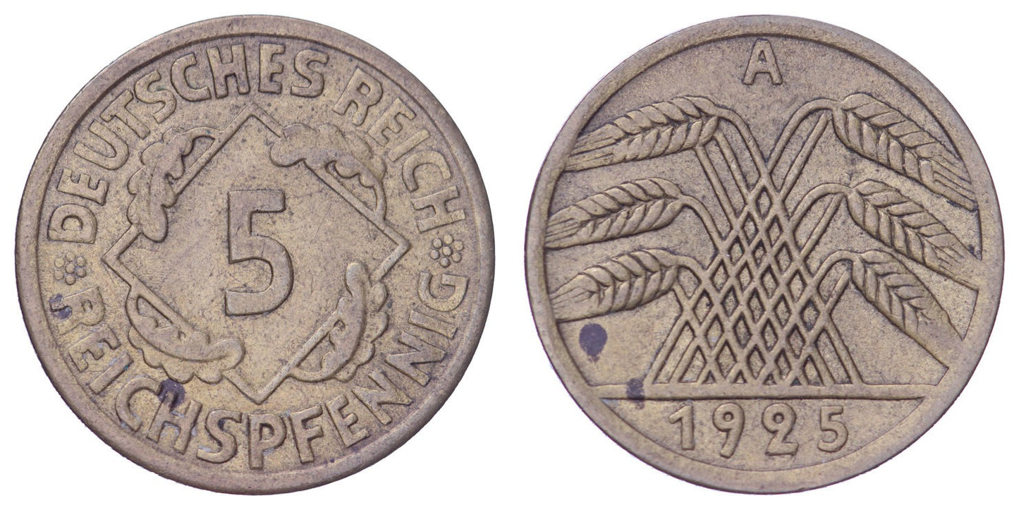 GERMANY 5 rentenpfennig 1925A / Weimar Republic / VF