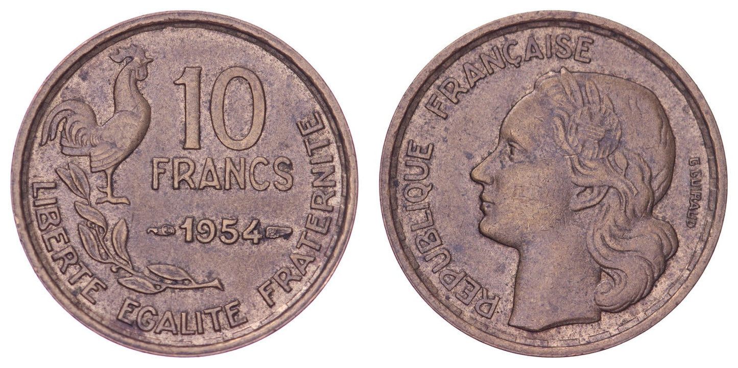 FRANCE 10 francs 1954 / Key Date / VF