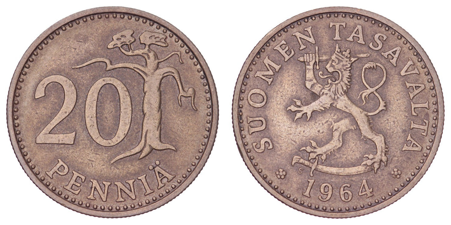 FINLAND 20 pennia 1964 VF