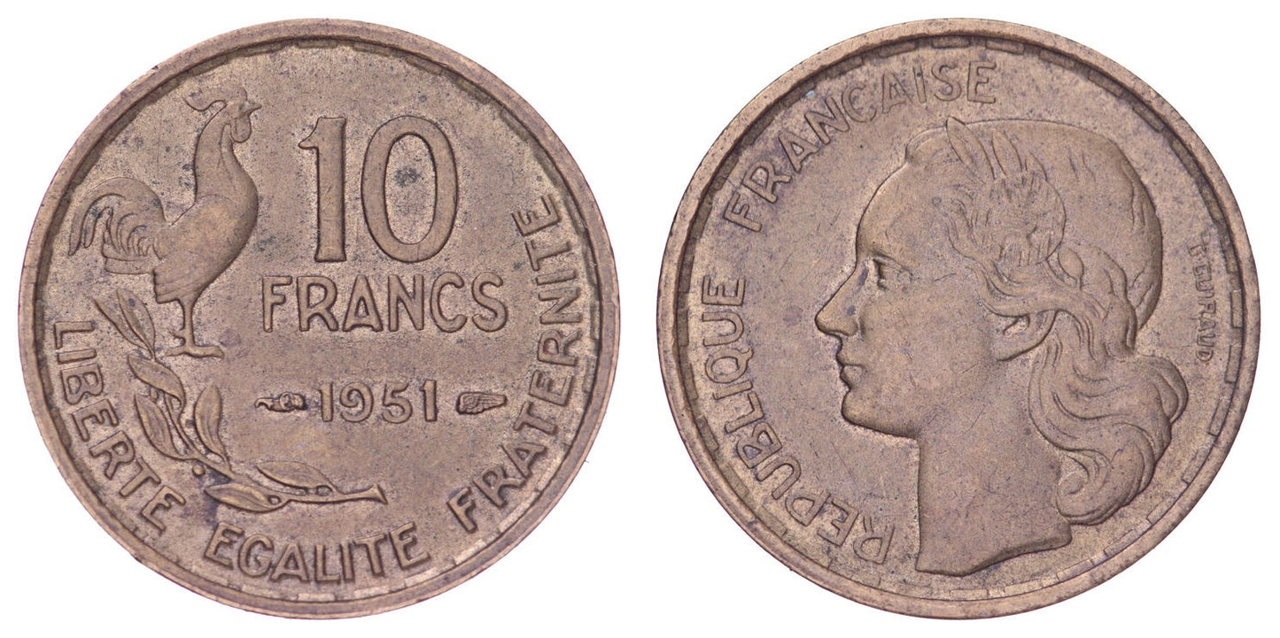 FRANCE 10 francs 1951 XF