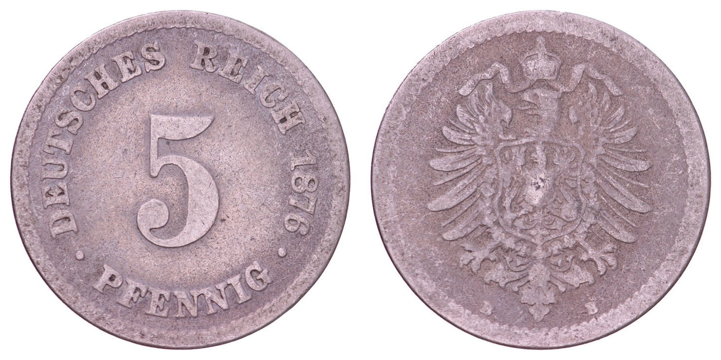 GERMANY 5 pfennig 1876B / Empire / VF-