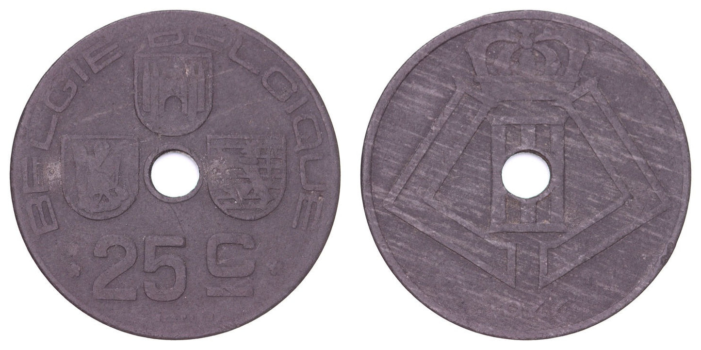 BELGIUM 25 centimes 1944 / Dutch text / WWII issue / VF