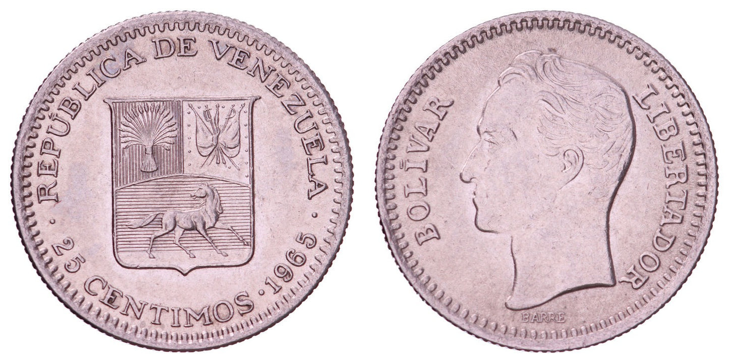 VENEZUELA 25 centimos 1965 XF+