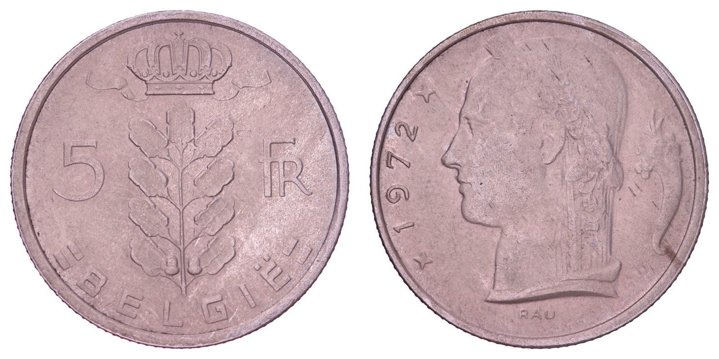 BELGIUM 5 francs 1972 / Dutch text / VF