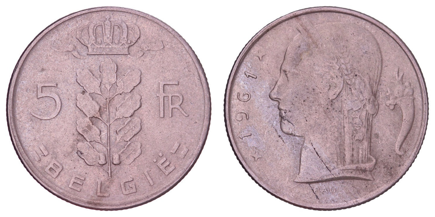 BELGIUM 5 francs 1961 / Dutch text / VF