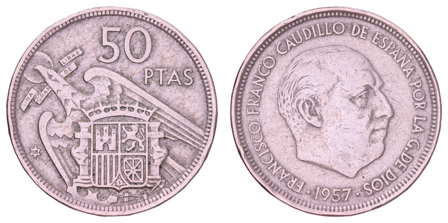 SPAIN 50 pesetas 1957(58) VF-