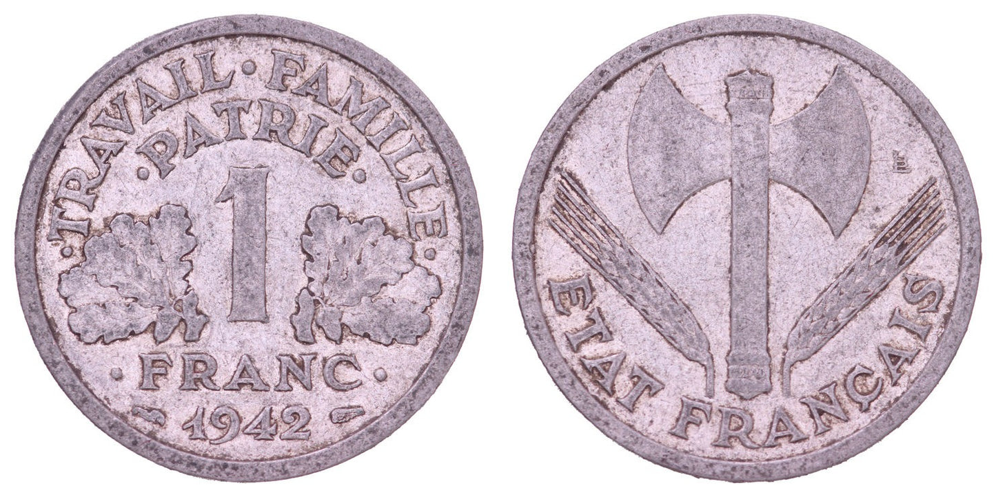 FRANCE 1 franc 1942 / Vichy regime / WWII issue / VF