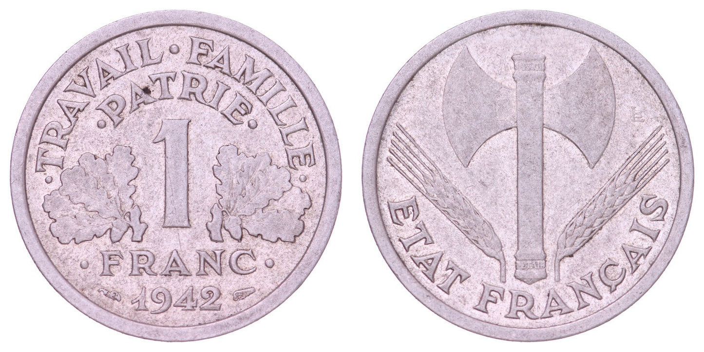 FRANCE 1 franc 1942 / Vichy regime / WWII issue / VF