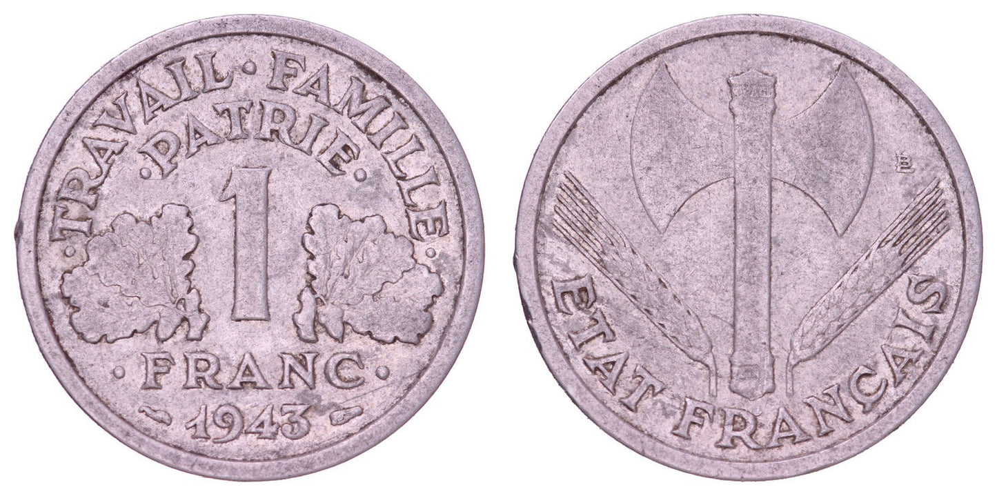 FRANCE 1 franc 1943 / Vichy regime / WWII issue / VF