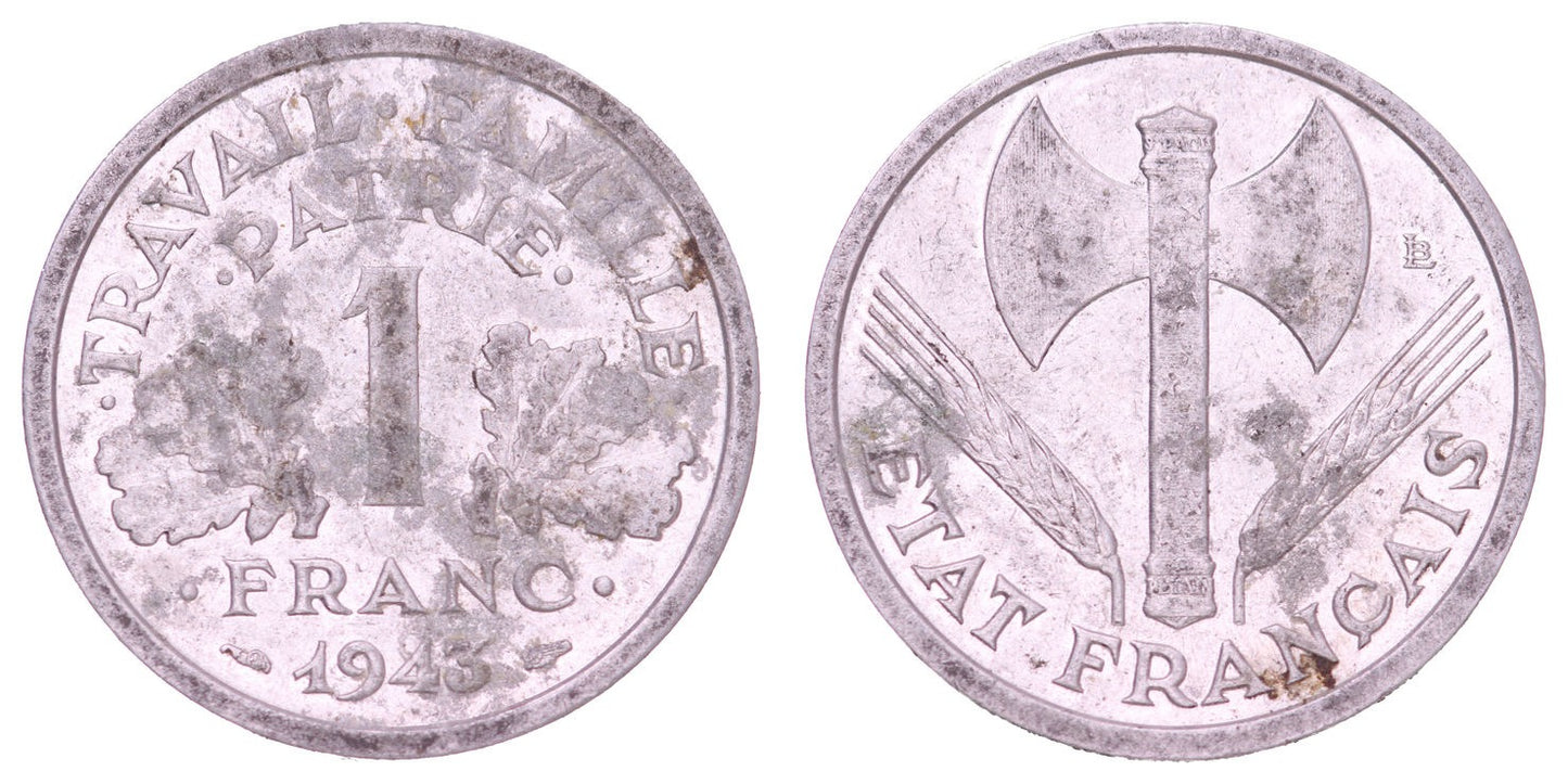FRANCE 1 franc 1943 / Vichy regime / WWII issue / VF-