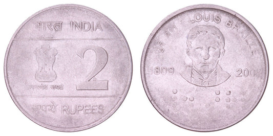 INDIA 2 rupees 2009 / Louis Braille / VF