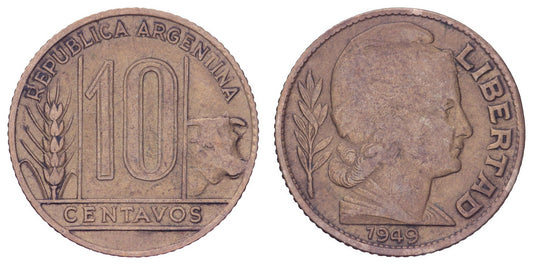 ARGENTINA 10 centavos 1949 VF