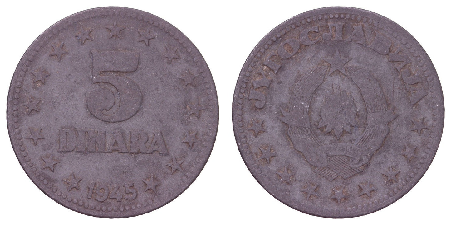 YUGOSLAVIA 5 dinara 1945 VF
