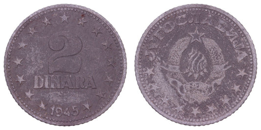 YUGOSLAVIA 2 dinara 1945 VF-