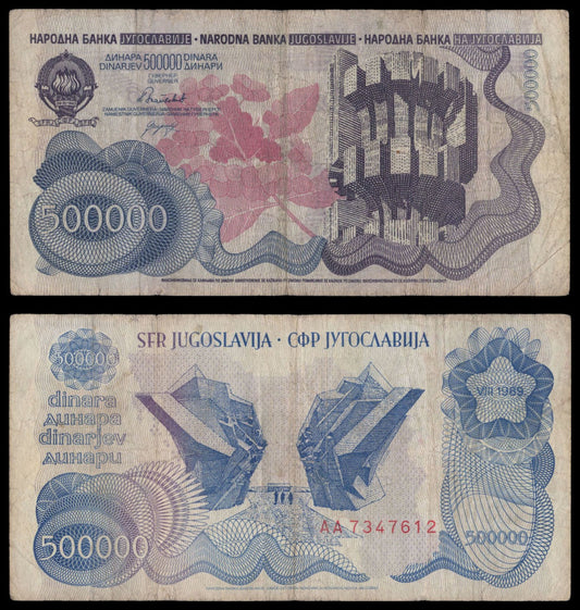 YUGOSLAVIA 500000 dinara 1989 F