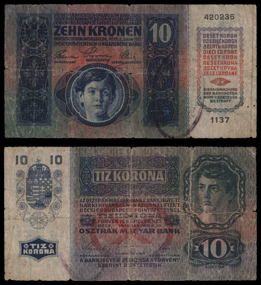SLOVENIA 10 kronen ND(1919) / Austro-Hungarian banknote with oval Slovenian (?) seal / F