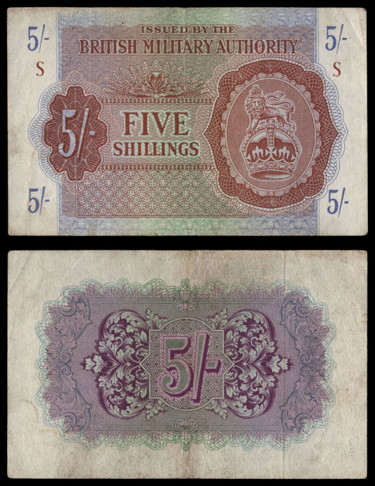 GREAT BRITAIN 5 shillings ND(1942-1947) / British Military Authority / S series / Italy and Sicily / VF