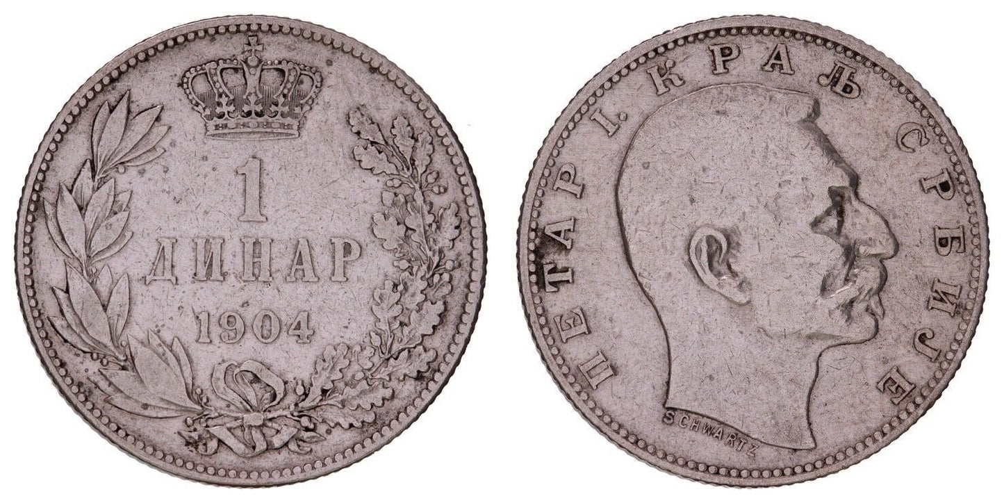 SERBIA 1 dinar 1904 / Silver / VF