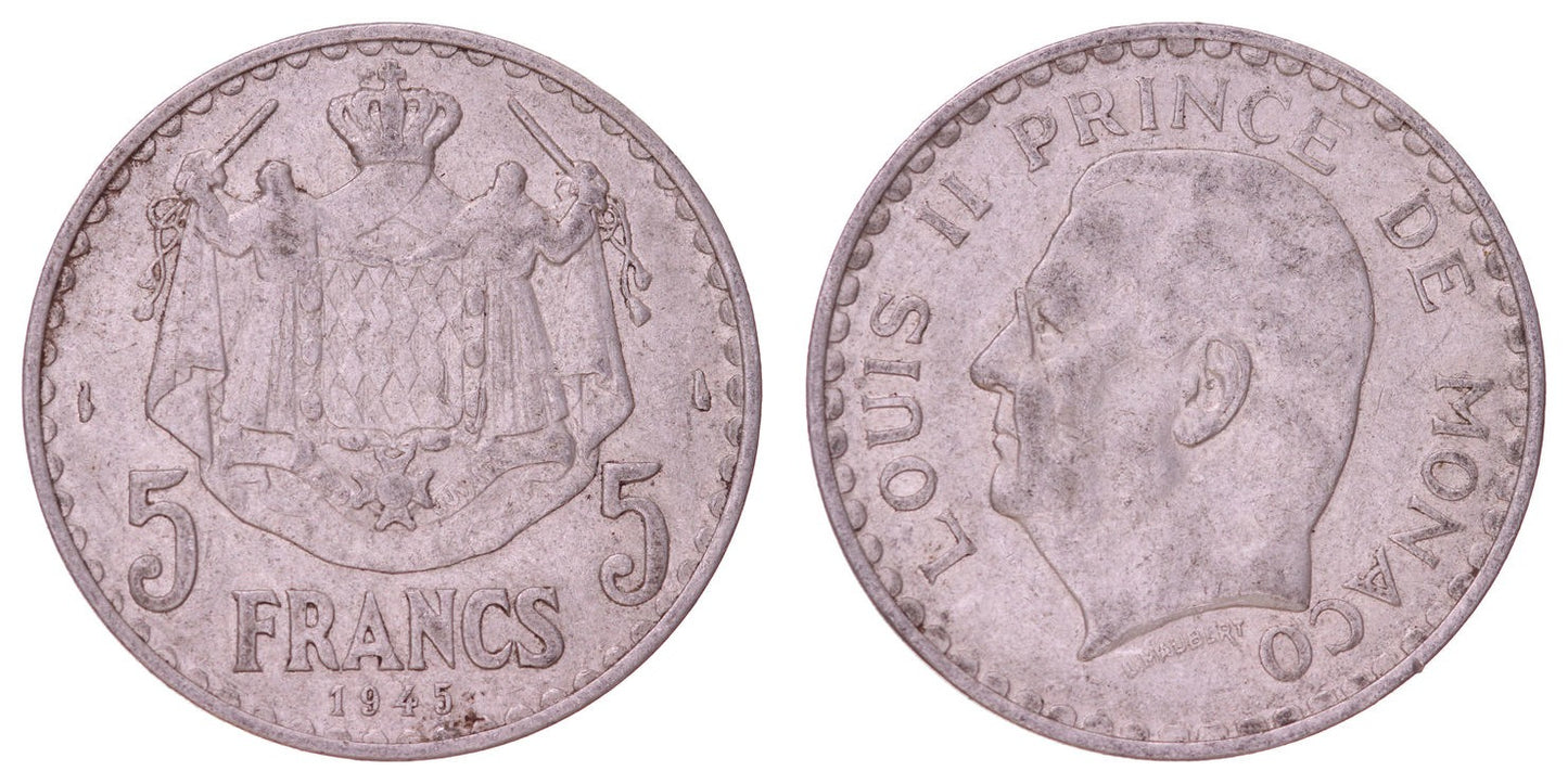 MONACO 5 francs 1945 VF