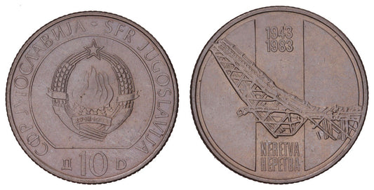 YUGOSLAVIA 10 dinara 1983 / WWII Battle of Neretva / XF+