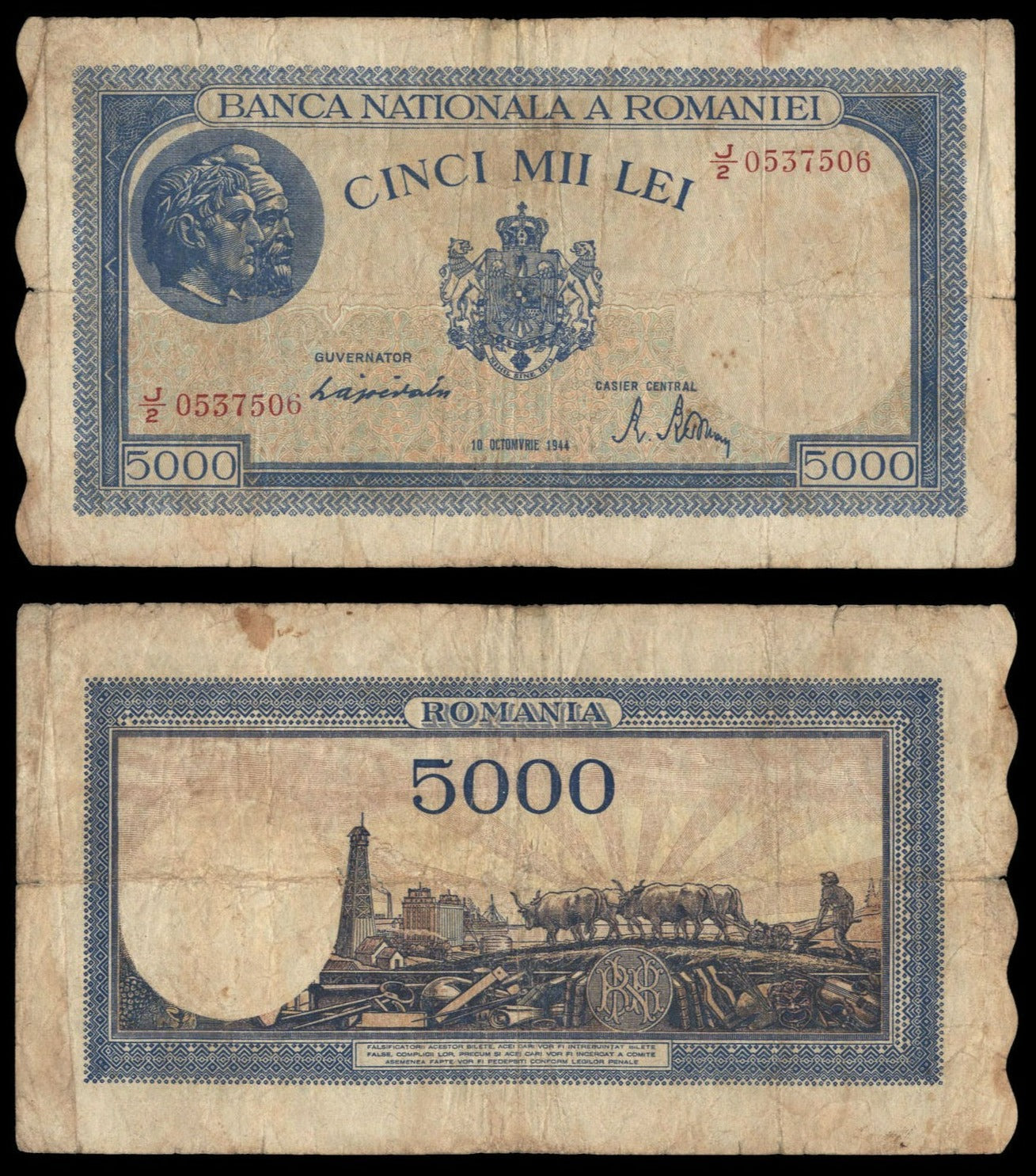 ROMANIA 5000 lei 1945 VF-