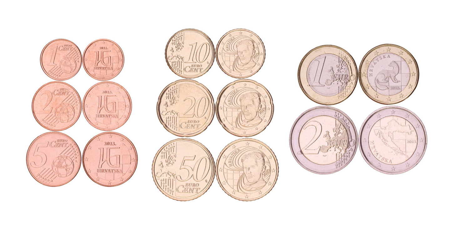 CROATIA 2023 euro coins lot (1, 2, 5, 10, 20, 50 euro cents; 1, 2 euros) UNC